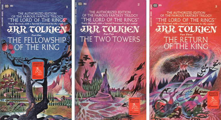 Covers of the Lord of the Rings Trilogy
https://i2.wp.com/www.tor.com/wp-content/uploads/2019/01/LOTR-Ballantine.png?fit=770%2C+9999&crop=0%2C0%2C100%2C420px&quality=100&ssl=1